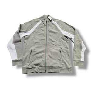 Eddie Bauer Taupe‎ Beige Full Zip Pique Cotton Sweatshirt Jacket Men's L